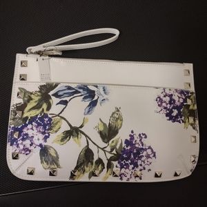 WHBM White Floral Studded Clutch Wristlet Purse